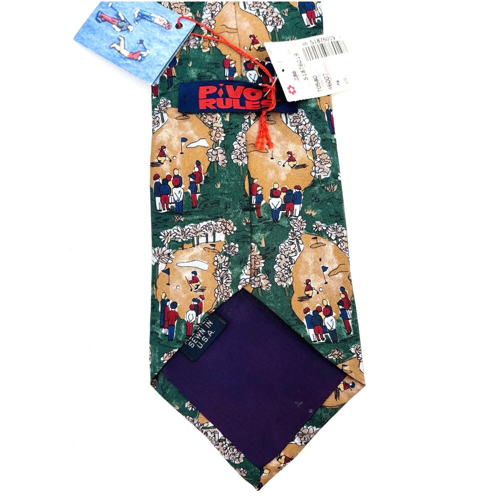 Pivot Rules Golf Theme Tie Vintage New With Tags 4” 100% Silk